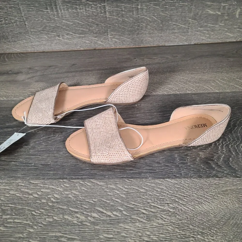 NWT Merona Flat Women's Slip-on Gold Rhinestone Sandals Size 7.5 - Picture 4 of 14